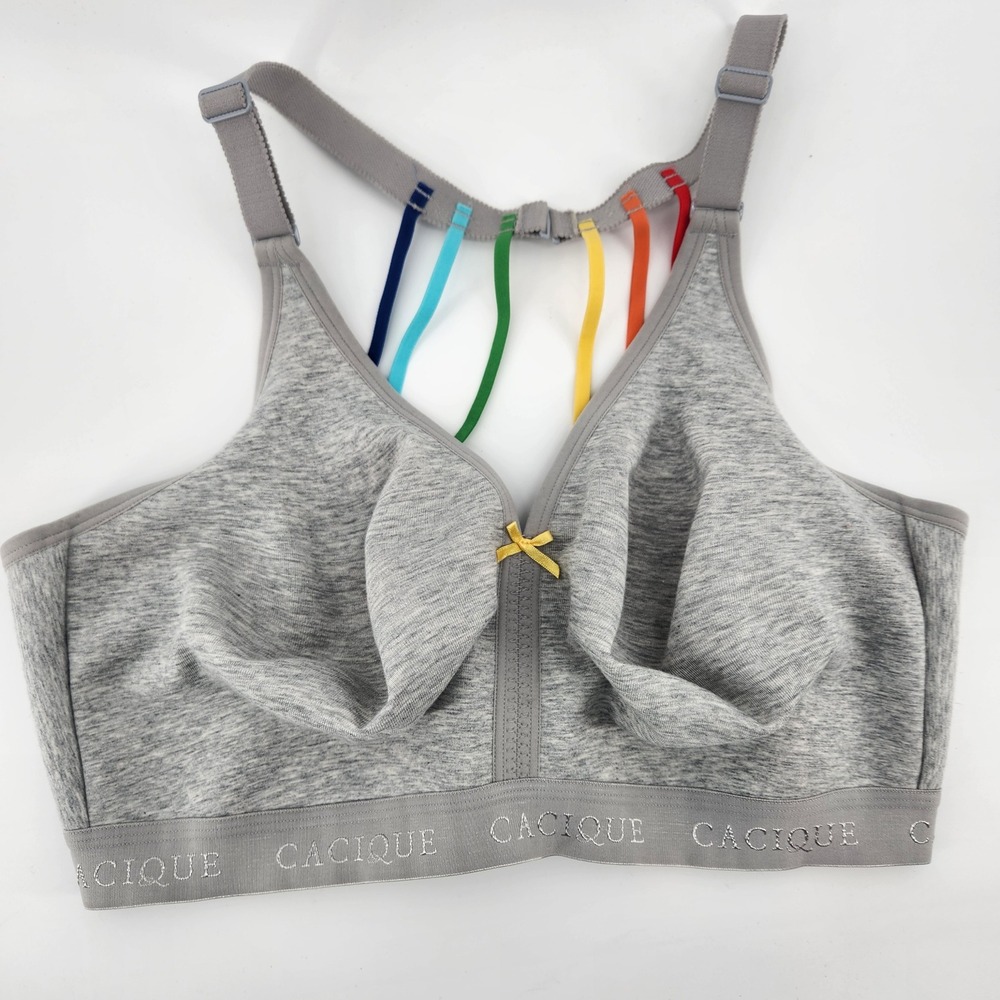 Cacique Grey Heather Rainbow Strap Unlined No-Wire Bra 40DDD Full Coverage